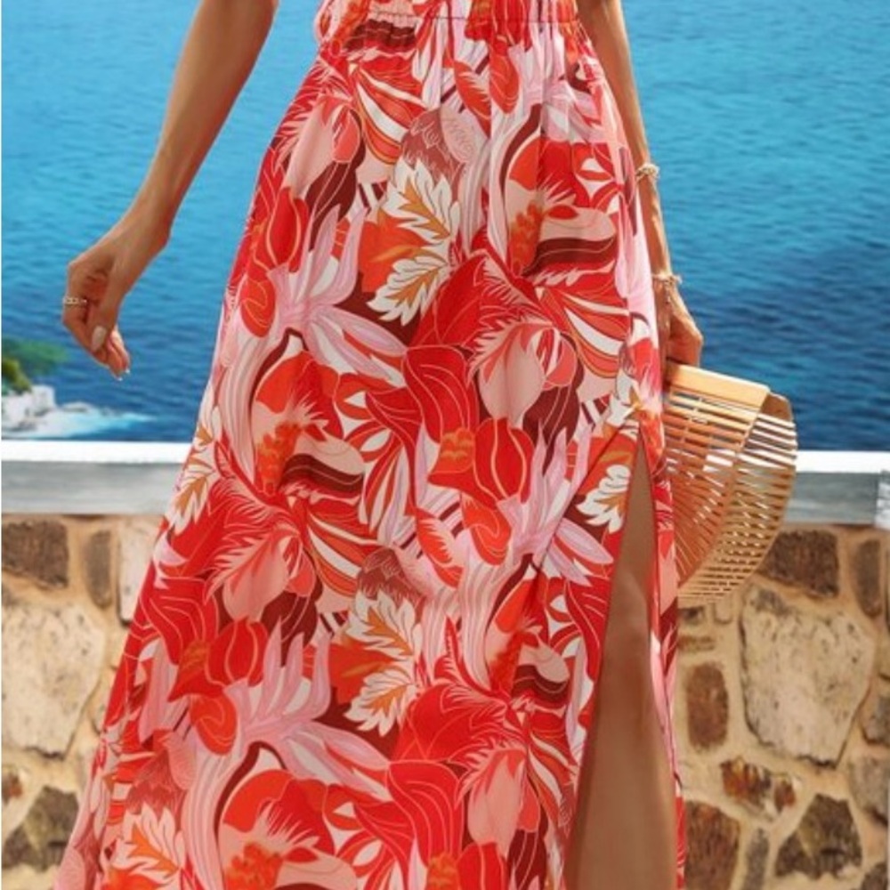 SHEIN Vibrant Red Floral Maxi Dress